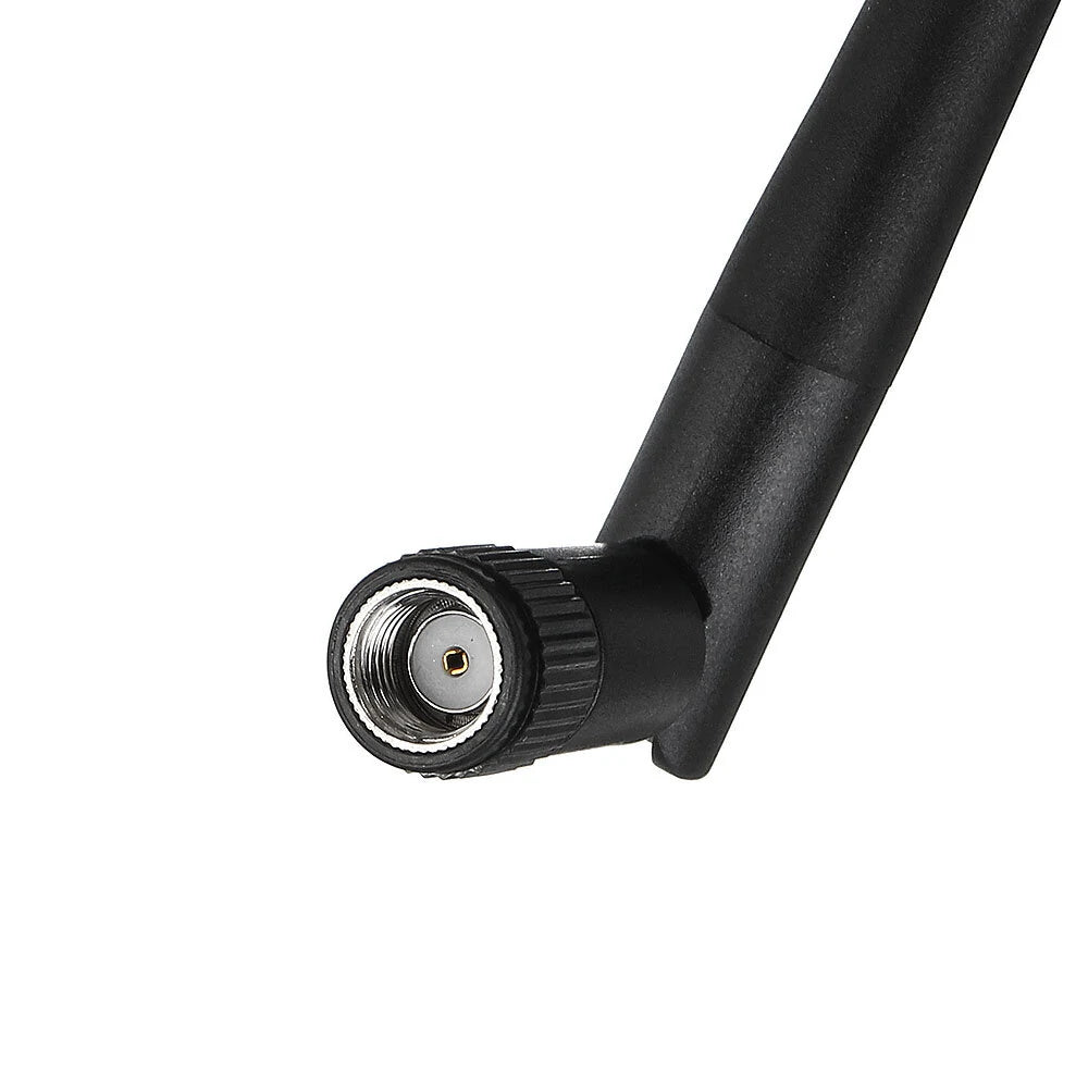 2.4GHz 3dBi WiFi Antenna SMA Foldable Router Antenna - a close-up view of the black antenna's threaded SMA connector and foldable joint.