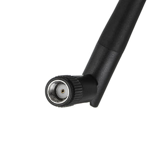 2.4GHz 3dBi WiFi Antenna SMA Foldable Router Antenna - a close-up view of the black antenna's threaded SMA connector and foldable joint.