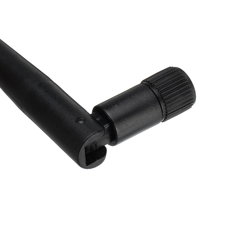 2.4GHz 3dBi WiFi Antenna SMA Foldable Router Antenna - a close-up of the black plastic hinge and the threaded SMA connector.