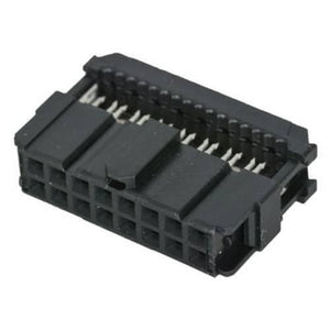 2.54mm 16 Pin Female Frc/IDC Press Mount Flat Ribbon Cable Connector - shown as a black, rectangular plastic connector with two rows of internal pins.