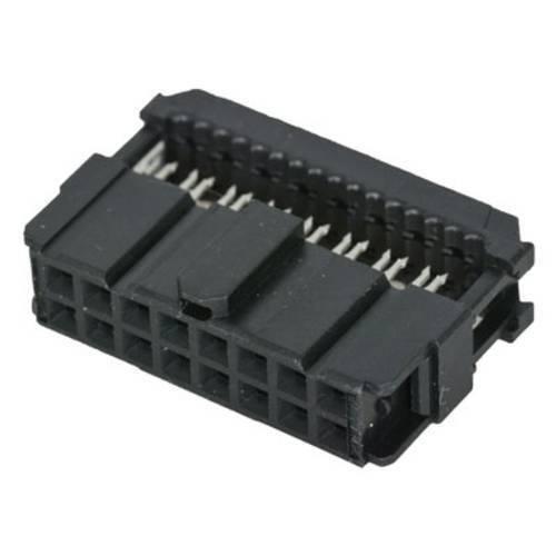 2.54mm 16 Pin Female Frc/IDC Press Mount Flat Ribbon Cable Connector - shown as a black, rectangular plastic connector with two rows of internal pins.