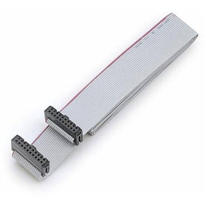 2.54mm 16 Pin Female Frc/IDC Press Mount Flat Ribbon Cable Connector - a grey flat ribbon cable with two black 16-pin female IDC connectors.