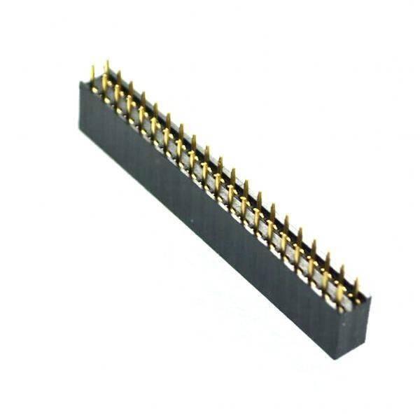 2.54mm 2* 40 Pin Female Double Row Pin Header Strip - shown as a black, rectangular plastic connector strip with two parallel rows of gold-colored pins.