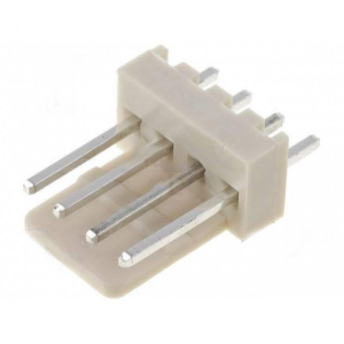 2.54mm 4-pin Male Female Connector - shown as a beige, four-pin male header connector with a plastic base and straight metal pins.