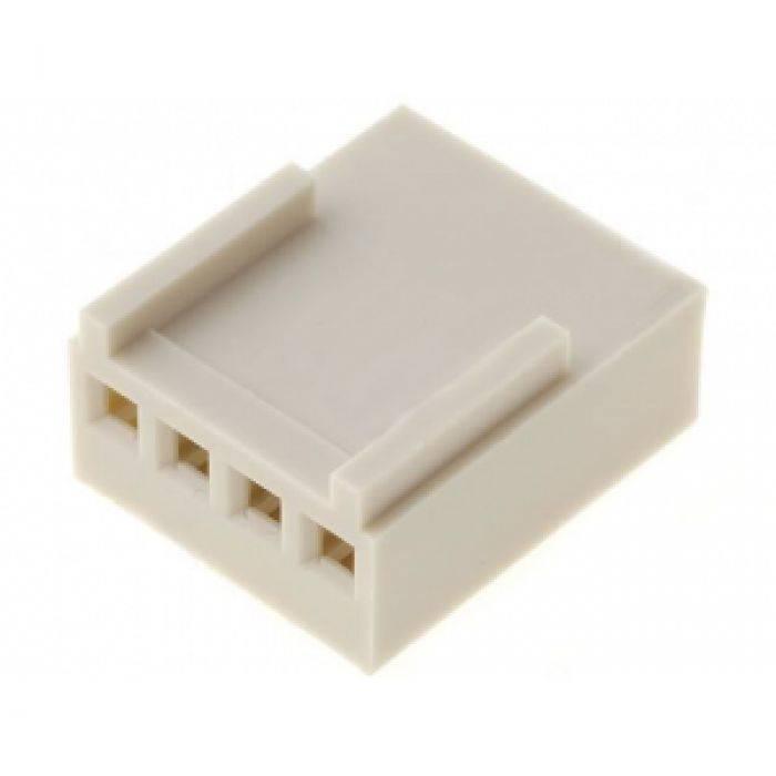 2.54mm 4-pin Male Female Connector - a beige plastic female header housing featuring four square pin slots and a raised locking tab on the top surface.