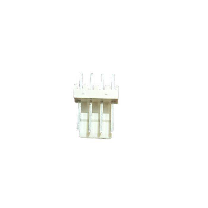 2.54mm 4-pin Male Female Connector - a white plastic four-pin header connector with metal pins shown from a top-down perspective.