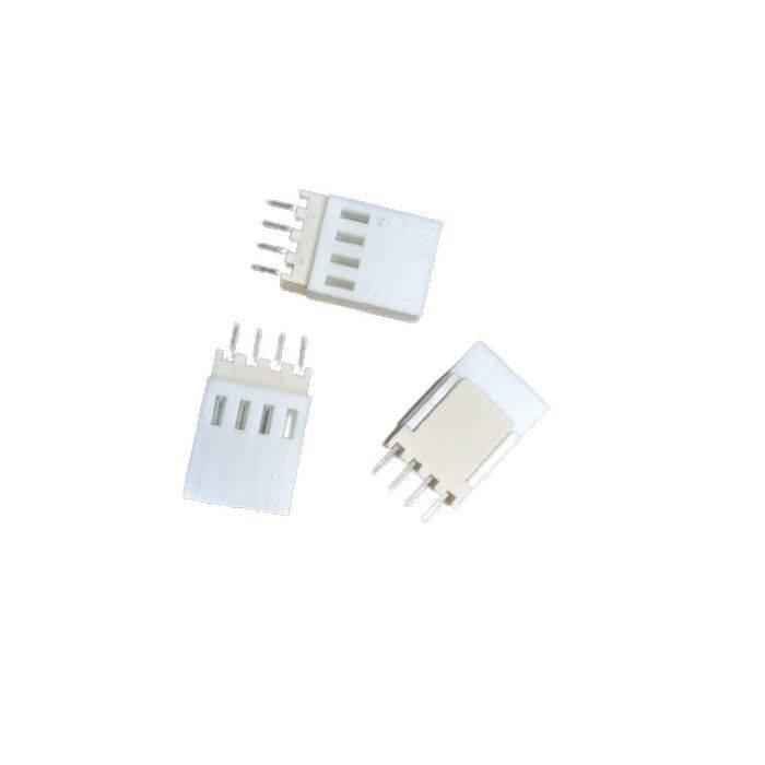 2.54mm 4-pin Male Female Connector - shown as three separate white plastic connector pieces with four metal pins each, arranged on a white background.