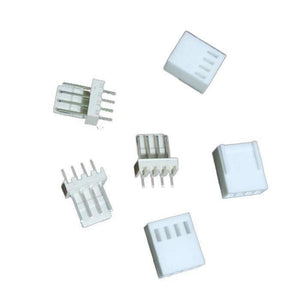 2.54mm 4-pin Male Female Connector - multiple white plastic male and female header connectors arranged on a plain white background.
