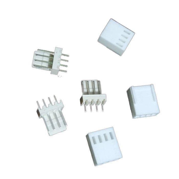 2.54mm 4-pin Male Female Connector - multiple white plastic male and female header connectors arranged on a plain white background.