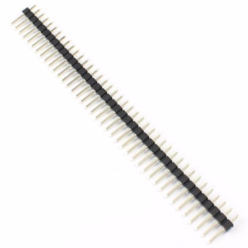 2.54mm Pitch 40 Pin Male Header - a long, straight row of silver metal pins held together by a black plastic strip.