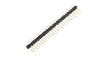 2.54mm Pitch 40 Pin Male Header - a long, straight row of forty individual gold-colored metal pins held together by a black plastic base.