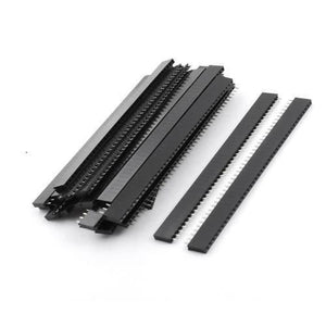 2.54mm Pitch 40 Pin Single Row Female Header Strip - shown as a collection of long, black plastic connector strips with metal pin sockets.