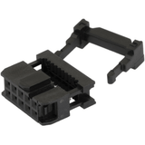 2.54mm Step 2x5 Pin 10 Pin IDC Female Connector Fc-10 - a black plastic 10-pin IDC female connector with an attached strain relief bar.