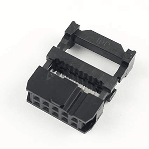 2.54mm Step 2x5 Pin 10 Pin IDC Female Connector Fc-10 - a black plastic IDC connector with a ten-pin header and an integrated strain relief bracket.