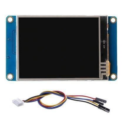 2.8 Inches Tjc HMI LCD Display Module Touch Screen For Raspberry Pi - a rectangular blue display board with a black screen and a multi-colored wire harness.