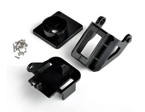 2 Axis Pan Bit Tilt Brackets For SG90 And MG90 Servo Motor - shown as a set of black plastic mounting components with a small bag of assembly screws.