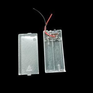 2 Cell AA Battery Box Transparent Battery Holder With Switch And Cover Container - the open case, battery slots, wiring, and a toggle switch.