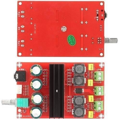 2 Channel 2x 51k Xh M190 Audio Amplifier Board TDA3116D2 - shown from top and bottom, featuring a red PCB, heatsink, capacitors, terminals, and a knob.