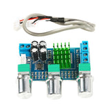 2 Channel Digital Power Amplifier Board 2x80w XH-M567 TPA3116D2 Audio Control Amplifier - a blue circuit board with three silver knobs, a green heatsink, screw terminals, and a cable.
