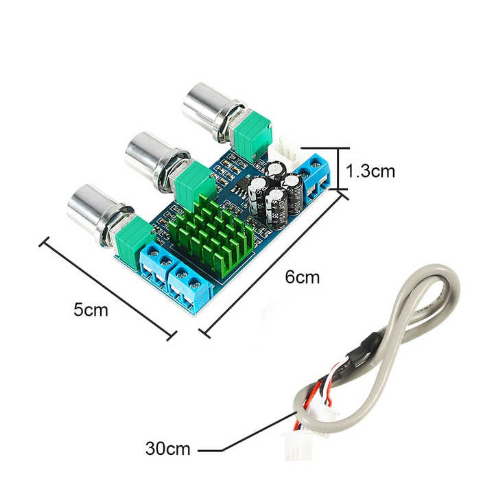 2 Channel Digital Power Amplifier Board 2x80w XH-M567 TPA3116D2 Audio Control Amplifier - the blue circuit board with three silver knobs, a green heatsink, and a 30cm cable.