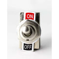 2 Pi̇n On-off Toggle Swi̇tch - a silver metal toggle switch with a central lever and a plate labeled with red "ON" and black "OFF" text.