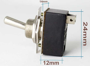 2 Pi̇n On-off Toggle Swi̇tch - shown from the side with dimension lines indicating its length, width, and height in millimeters.