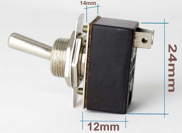 2 Pi̇n On-off Toggle Swi̇tch - shown from the side with dimension lines indicating its length, width, and height in millimeters.
