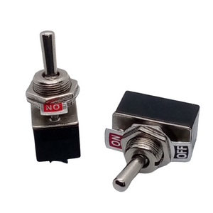 2 Pi̇n On-off Toggle Swi̇tch - shown as two metal and black plastic toggle switches, one standing upright and one lying on its side with ON and OFF labels.
