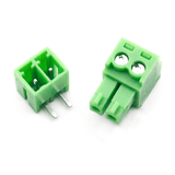2 Pin 15EDG-Y 3.81mm Kf2edg 3.5mm PCB Screw Terminal Blocks Connector Plug Pin Right Angle 3.81 mm Pitch Header Socket - a green two-piece pluggable connector set with a male header and a female screw terminal plug.