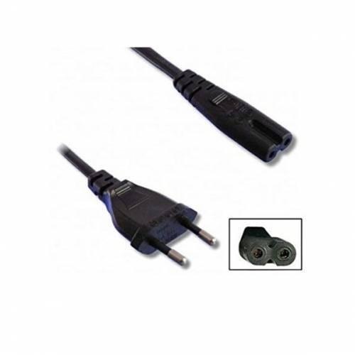 2 Pin 2.5A 250V Radio AC Power Cord Cable - a black two-prong wall plug, a two-hole device connector, and an inset close-up of the connector.
