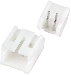 2 Pin JST-xh Male Right Angle 2515 Connector 2.54mm Pitch - a white plastic two-pin connector housing and a separate matching two-pin header.