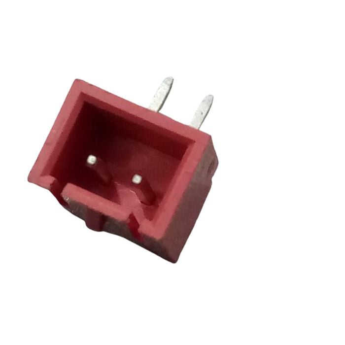 2 Pin JST-xh Male Right Angle 2515 Connector 2.54mm Pitch - shown as a close-up of a red plastic 2-pin connector with two right-angle metal pins.