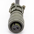 2 Pin Military Connector - Durable & Reliable Connections | Digilog.pk - a close-up view of an olive green, circular two-pin connector with labeled A and B ports attached to a black cable.