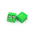 2 Pin Plug-in Screw Terminal Block Connector 5.08mm Pitch - two green plastic terminal blocks with metal screw terminals and bottom pins.