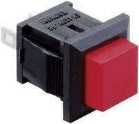 2 Pin Push Button 0.5A 220VAC - a black rectangular switch housing with a square red button and two metal connector pins protruding from the back.
