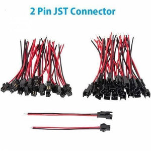 2 Pin Sm JST Connector - shown as two large bundles of black and red wire pairs with connectors, plus two individual connector assemblies below.