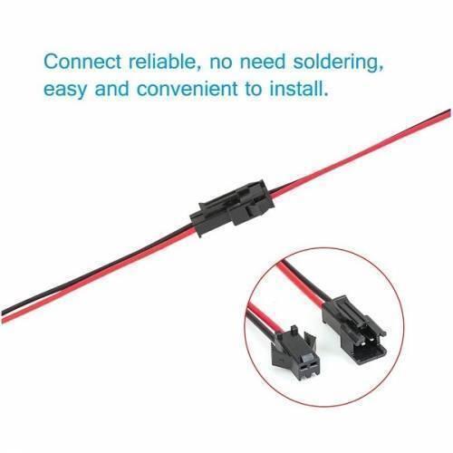 2 Pin Sm JST Connector - shown connected as a pair with a red and black wire, including an inset close-up of the two separate male and female ends.