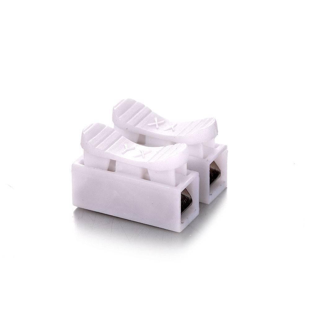 2 Point Quick Connector Cable Clamp Terminal Block Spring Connector Wire - two white plastic spring-loaded wire connectors joined together.