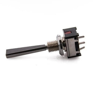 2 Position Long Toggle Switch Frsky Taranis - a silver and black metal switch with a long handle and three connection pins on the rear.