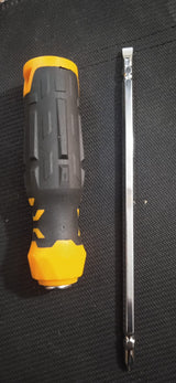 2 Way Professional Screwdriver - shown as a disassembled yellow and black handle next to its reversible flathead and Phillips metal shaft.