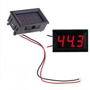2 Wire DC 7-100V 0.56" Mini Digital Red LED Display Volt Meter Voltmeter Voltage Meter Panel, Digital Voltmeter Gauge Volt Indicator Voltage Tester - with red LED displays, one showing 44.3 and the other blank, with red and black wires.