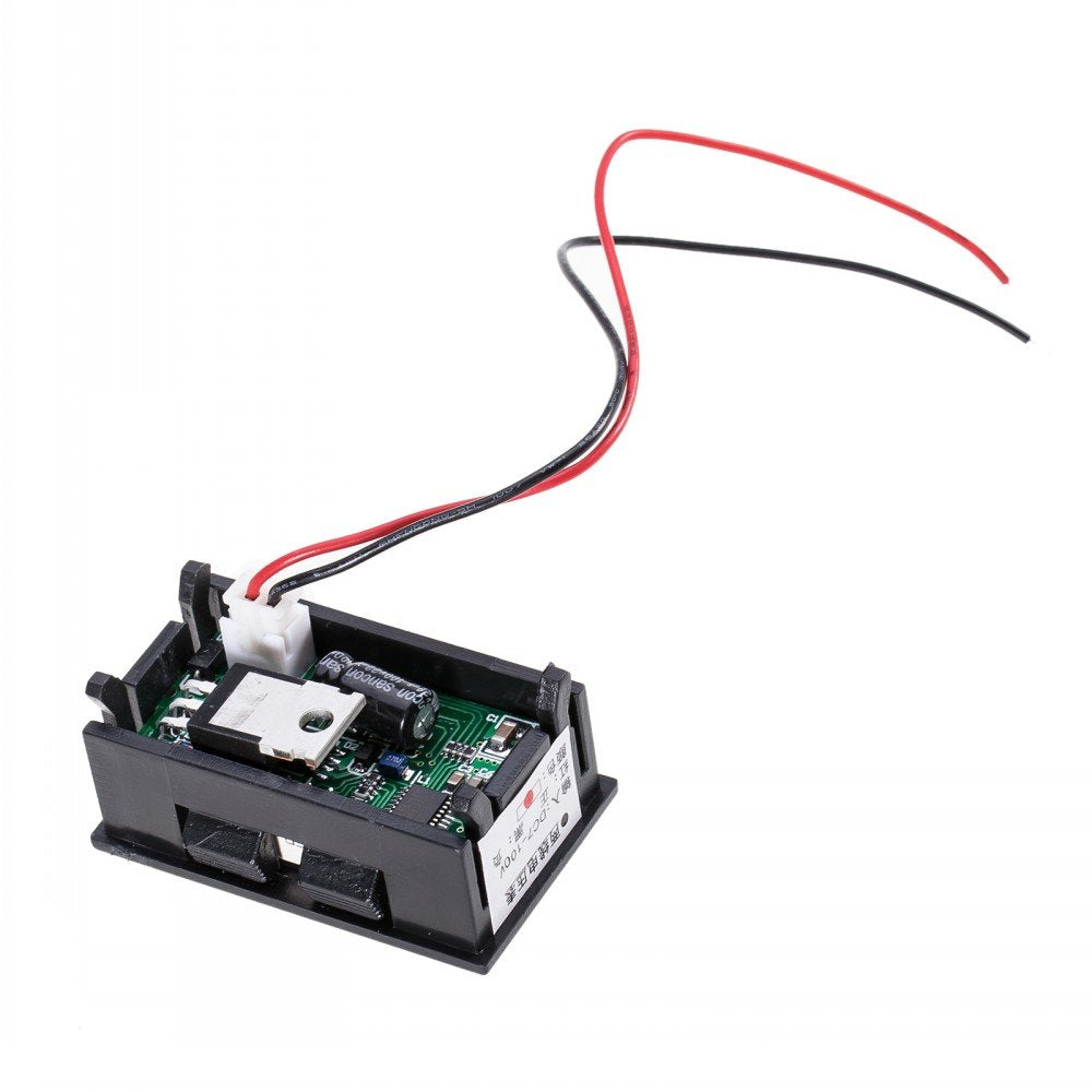 2 Wire DC 7-100V 0.56" Mini Digital Red LED Display Volt Meter Voltmeter Voltage Meter Panel, Digital Voltmeter Gauge Volt Indicator Voltage Tester - shown from the rear with a white two-pin connector and attached red and black wires.