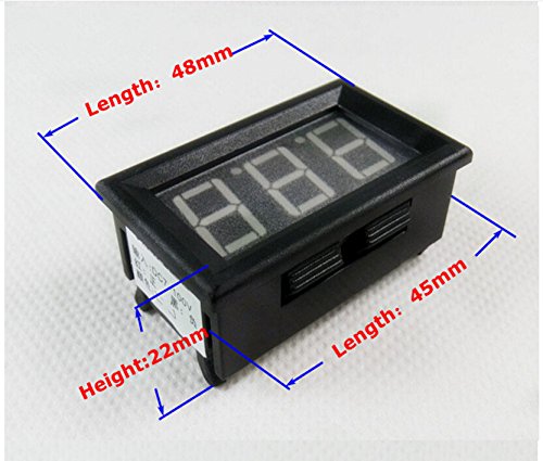 2 Wire DC 7-100V 0.56" Mini Digital Red LED Display Volt Meter Voltmeter Voltage Meter Panel, Digital Voltmeter Gauge Volt Indicator Voltage Tester - shown as a black rectangular panel meter with dimension labels in millimeters.