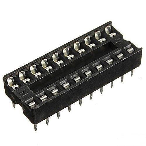 20 Pin DIP IC Socket Base Adaptor Connector - shown as a black, rectangular plastic component with two parallel rows of ten metal pins and contact slots.