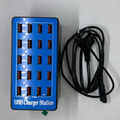 20-port USB Charger Station 5V 16A Smart Charger (wlx A5) - shown as a blue rectangular unit with twenty USB ports and an included black power cord.
