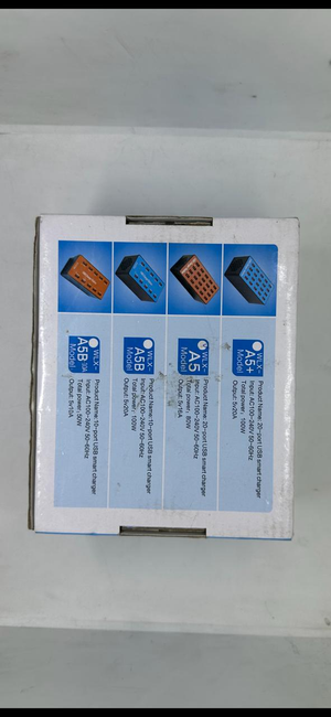 20-port USB Charger Station 5V 16A Smart Charger (wlx A5) - four product model variations, their specifications, and images of the chargers on a white background.