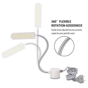 20 SMD LED Bendable Light Lamp 220V Magnetic Base Gooseneck Sewing Machine SMD Light Bulb - with a white magnetic base, three flexible gooseneck arms with LED panels, a power cord, and a two-pin plug.