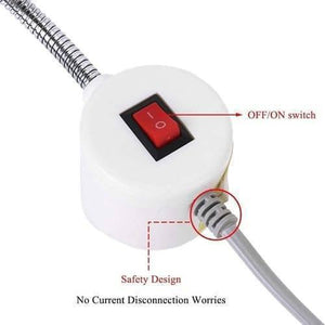 20 SMD LED Bendable Light Lamp 220V Magnetic Base Gooseneck Sewing Machine SMD Light Bulb - close-up of the white circular base with a red ON/OFF rocker switch and a grey power cord with a strain relief.