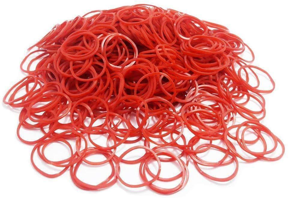 200 Gram - 2.5cm 1 Small Rubber Bands Bulk Elastic Wide Money Rubber Bands (red) - a large pile of small, round, red elastic rubber bands.