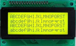 2004A LCD 20x4 Character LCD Green Backlight - a rectangular green display module with four rows of black alphabet characters and a top pin header.